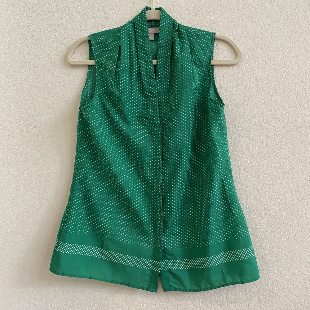 Banana Republic Womens 2 Blouse Sleeveless Green Hidden Button Career